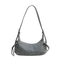Minimalist grey denim crescent shoulder bag with utility side pockets and adjustable strap - Blue