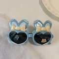 Hellblaue Kinder-Herz-Sonnenbrille mit niedlichen Ohren und gelber Schleife - Blau-Gelb