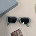 Square wide frame sunglasses in matte light blue with dark black lenses for men and women - Blue