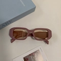 Matte rose pink rectangular thick frame sunglasses with brown lenses for men and women - Purple Pink