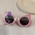 Detailed view of pink cat-ear flower sunglasses with polarized lenses for kids - Pink