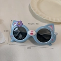 Polarized light blue cat ear children's sunglasses with purple flower and 13cm frame width - Blue