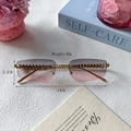 Frameless narrow gradient sunglasses with gold geometric metal temples for women and men - Dusty Pink