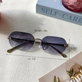 Rimless geometric sunglasses with gold leopard hinge and purple gradient lenses - Double Grey