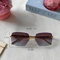 Frameless cat-eye sunglasses with purple gradient lenses and textured gold metal temples - Tea Blue