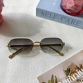 Rimless gradient grey sunglasses with gold leopard head temple detail in luxury style - Green