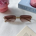 Rimless geometric sunglasses with brown gradient lenses and golden embossed temples - Double Tea