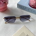Frameless rimless sunglasses with blue-purple gradient lenses and gold rivet accents - Double Grey