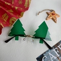 Detail of Christmas tree shaped rimless sunglasses with green lenses and gold nose bridge - Christmas Tree