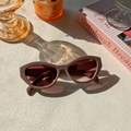 Lunettes de soleil œil de chat rose Morandi avec verres dégradés bruns sur fond minimaliste - Kaki