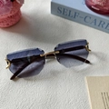 Rimless vintage sunglasses with gradient purple lenses and golden C-shaped metal decor - Double Grey