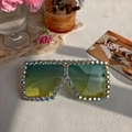 Oversized square sunglasses with gradient rhinestones and yellow-green gradient lenses - Green Yellow