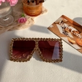 Oversized square sunglasses with champagne crystal trim and gradient brown lenses - Champagne