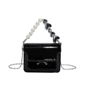 Black patent leather mini square bag with pearl and silver heart handle and chain strap - Black