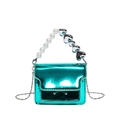 Mini metallic green patent leather crossbody bag with pearl handle and heart-shaped clasp - Green