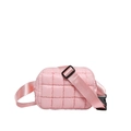 Pink quilted nylon crossbody bag with adjustable strap and puffed square pattern - Light Pink