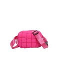 Bright pink quilted bubble crossbody bag with matching adjustable strap and nylon texture - Deep Pink