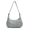 Light blue denim hobo shoulder bag with crescent moon shape and adjustable silver buckle strap - Light Blue