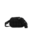 Black quilted puffer crossbody bag with adjustable wide strap and modern checkered design - Black
