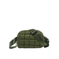 Army green quilted nylon crossbody bag with adjustable wide strap and buckle - Green