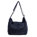 Borsa a tracolla in denim blu scuro con cuciture bianche e tracolla regolabile in tessuto - Blu scuro