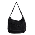 Grande borsa a tracolla in denim nero con cuciture a contrasto e tracolla regolabile - Nero