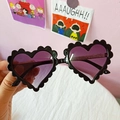 Lunettes de soleil cœur pour enfants avec monture noire ondulée et verres violets - Noir