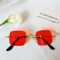 Retro square kids sunglasses with gold metal frame and translucent red lenses - Red
