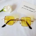 Retro square kids sunglasses with gold metal frame and yellow transparent lenses - Yellow