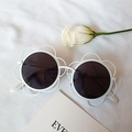 White flower shaped sunglasses for kids with dark round lenses and UV400 protection - White Frame Black Lens