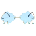 Cloud shaped rimless sunglasses with light blue lenses and falling rain drop charms - Gold Frame Blue Lenses