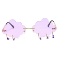Unique cloud-shaped rimless sunglasses in purple with rain-drop pendants and gold frame - Gold Frame Purple Lens