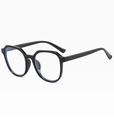 Retro ronde bril met blauw licht filter en glanzend zwarte geometrische montuur stijl - Glanzend Zwart Heldere Lens