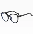 Detailweergave van de ronde blauwlichtfilter bril met zwart vintage montuur retro - Mat Zwart Frame Heldere Lenzen