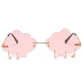 Pink cloud-shaped rimless sunglasses with gold lightning charms and metal accents - Gold Frame Pink Lenses