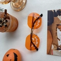 Frameless orange pumpkin shaped sunglasses with translucent lenses for Halloween parties - Large Pumpkin Orange