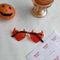 Red heart-shaped rimless sunglasses with devil horns and gold metal frame for parties - Devil Red