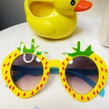 Cute yellow strawberry shaped cartoon sunglasses with green leaf accents for kids - Yellow