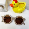 Fashionable round matte brown kids sunglasses with UV protection in a casual style - Gray