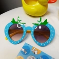 Kids strawberry sunglasses in blue and yellow frames with colorful gradient lenses - Blue
