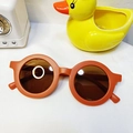 Fashionable round orange matte frame children's sunglasses with dark tinted lenses - Orange