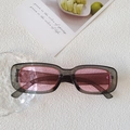 Retro rectangle sunglasses with transparent grey and red frames and pink purple lenses - Clear Grey Pink Lens
