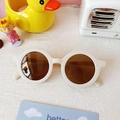 Kids retro round sunglasses in cream white frame with dark brown UV protection lenses - Cream White