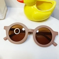 Kids round matte khaki sunglasses with brown UV protection lenses for boys and girls - Khaki