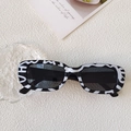 Rectangle sunglasses with black frame featuring unique white artistic graffiti patterns - Black+White
