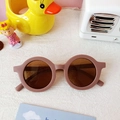 Kids round retro sunglasses with matte reddish-brown frames and tinted brown lenses - Chocolate