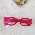 Y2K style rectangular sunglasses with bright rose pink transparent frame and narrow lens - Rose Red
