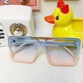 Square fashion sunglasses for kids with blue to pink gradient frames and gold top trim - Blue Pink
