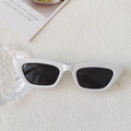 Retro white cat-eye sunglasses with narrow rectangular frame and dark lenses - Porcelain White