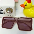 Gafas de sol cuadradas para niños en marrón oscuro con detalle de metal dorado chic - Beige/Marrón Rojo (8397) / Marrón Rojo
